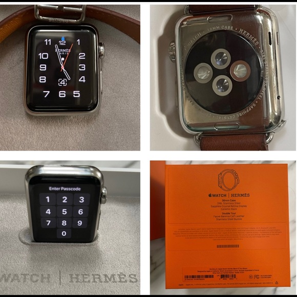 HERMES APPLE WATCH , WITH 38mm FAUVE BERENIA HANDMADE LEATHER DOUBLE TOUR BAND - Picture 16 of 16